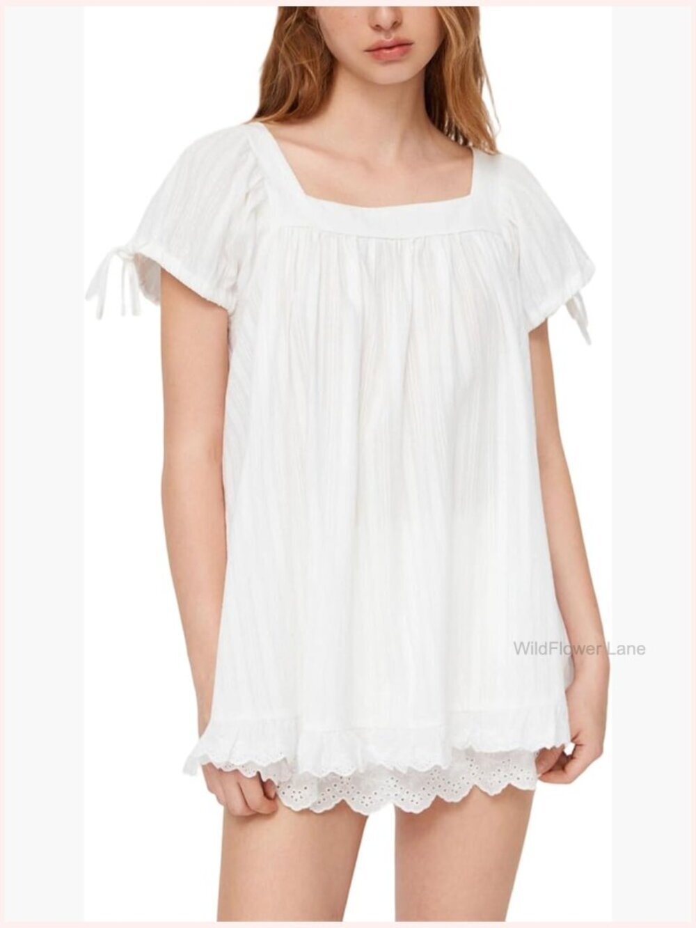 Square Neck Babydoll Blouse Short Sleeve Ruffle Peplum Top